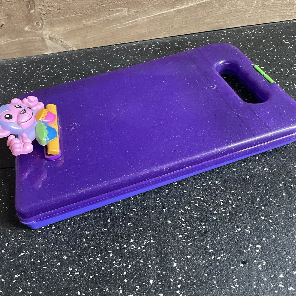 VTG LISA FRANK Funky Monkey Bongo Purple Hard‎ Plastic Clipboard Supply Case